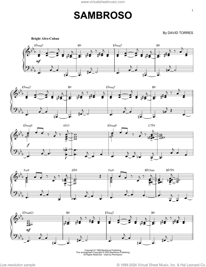 Sambroso (arr. Brent Edstrom) sheet music for piano solo by David Torres and Brent Edstrom, intermediate skill level