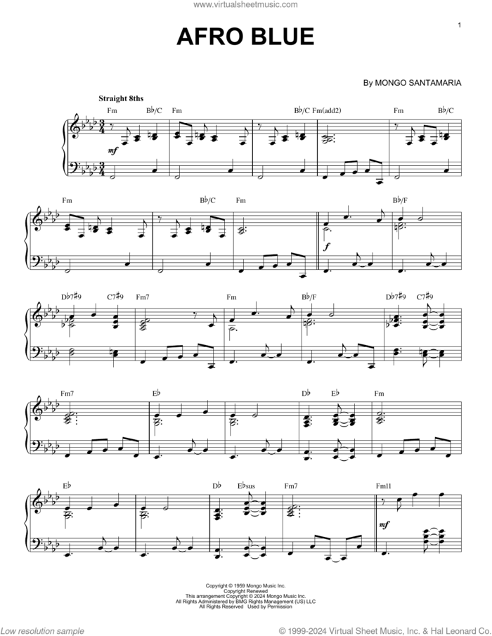 Afro Blue (arr. Brent Edstrom) sheet music for piano solo by John Coltrane, Brent Edstrom and Mongo Santamaria, intermediate skill level