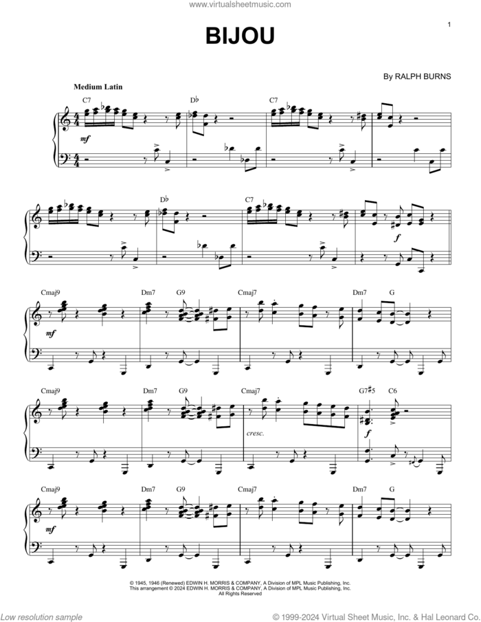 Bijou (arr. Brent Edstrom) sheet music for piano solo by Woody Herman & His Orchestra, Brent Edstrom and Ralph Burns, intermediate skill level