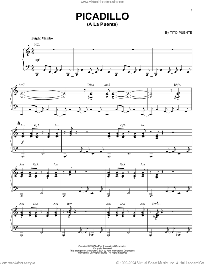 Picadillo (a la Puente) (arr. Brent Edstrom) sheet music for piano solo by Tito Puente and Brent Edstrom, intermediate skill level