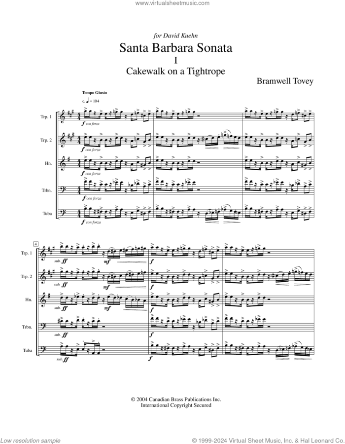 Santa Barbara Sonata (COMPLETE) sheet music for brass quintet by Canadian Brass and Bramwell Tovey, classical score, intermediate skill level