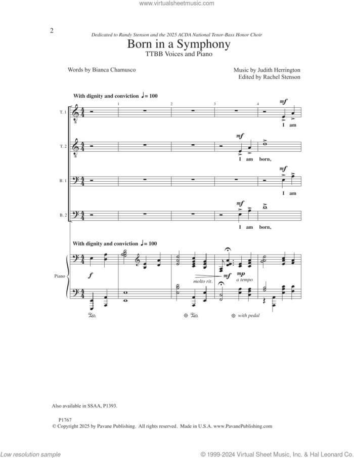 Born In A Symphony sheet music for choir (TTBB: tenor, bass) by Judith Herrington and Bianca Chamusco, intermediate skill level