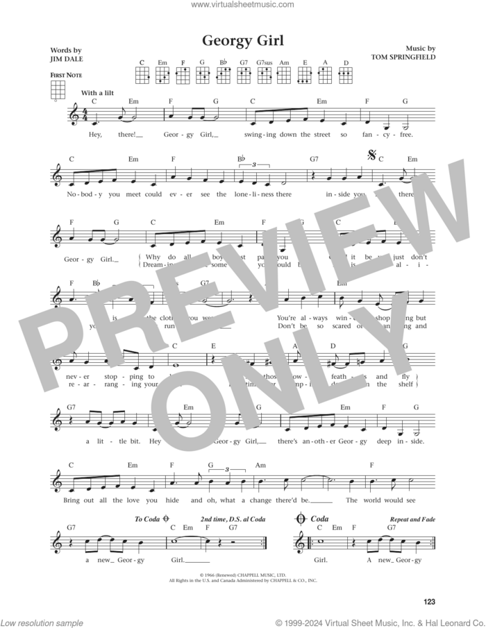 Georgy Girl (from The Daily Ukulele) (arr. Jim Beloff) sheet music for ukulele by The Seekers, Jim Beloff, Jim Dale and Tom Springfield, intermediate skill level