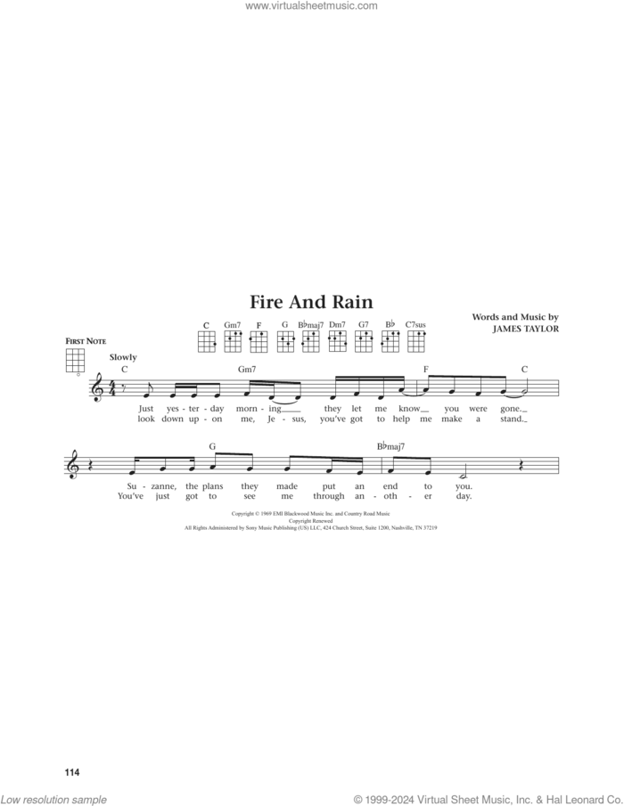 Fire And Rain (from The Daily Ukulele) (arr. Jim Beloff) sheet music for ukulele by James Taylor and Jim Beloff, intermediate skill level