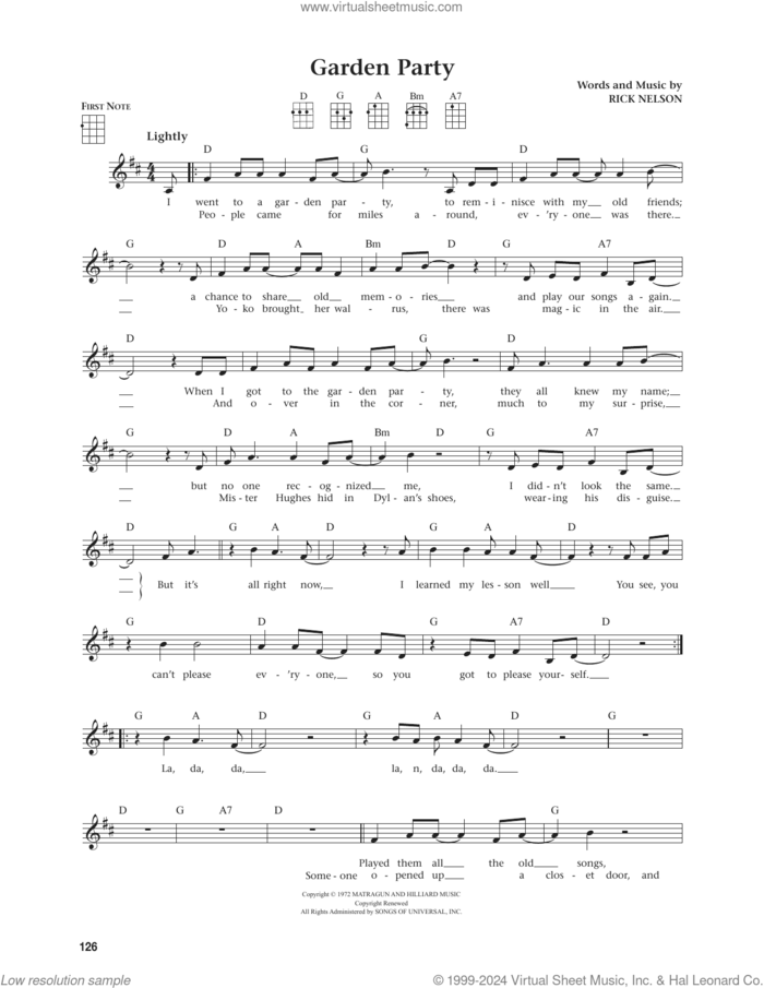 Garden Party (from The Daily Ukulele) (arr. Jim Beloff) sheet music for ukulele by Ricky Nelson and Jim Beloff, intermediate skill level