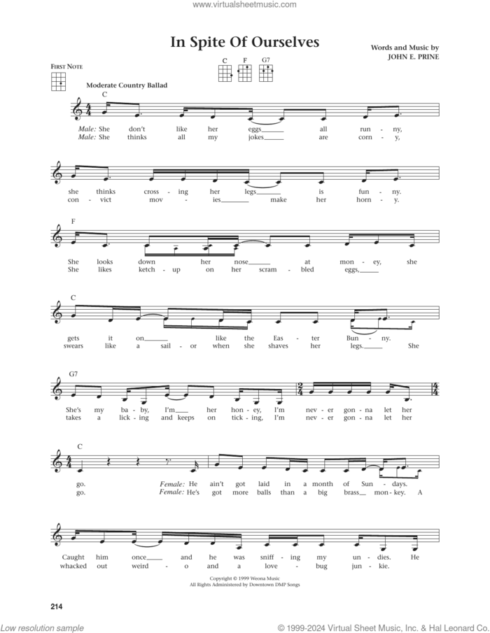 In Spite Of Ourselves (from The Daily Ukulele) (arr. Jim Beloff) sheet music for ukulele by John Prine and Jim Beloff, intermediate skill level