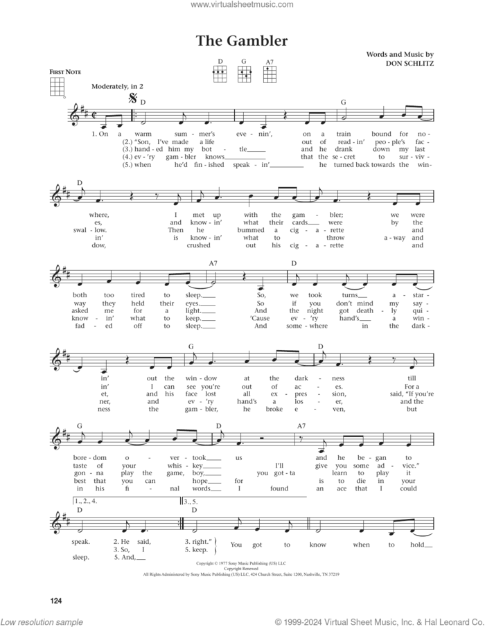 The Gambler (from The Daily Ukulele) (arr. Jim Beloff) sheet music for ukulele by Kenny Rogers, Jim Beloff and Don Schlitz, intermediate skill level