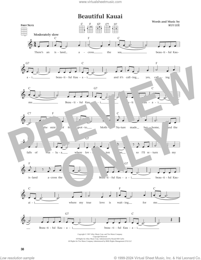 Beautiful Kauai (from The Daily Ukulele) (arr. Jim Beloff) sheet music for ukulele by Kui Lee and Jim Beloff, intermediate skill level