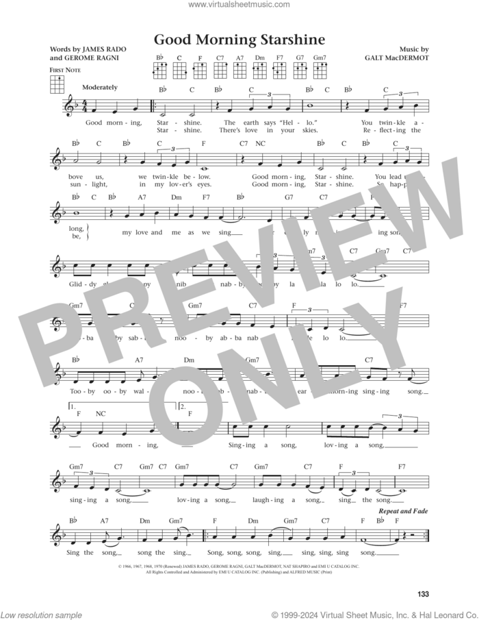 Good Morning Starshine (from The Daily Ukulele) (arr. Jim Beloff) sheet music for ukulele by James Rado, Jim Beloff, Galt MacDermot and Gerome Ragni, intermediate skill level