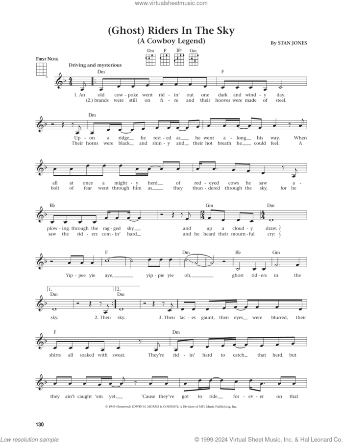 (Ghost) Riders In The Sky (A Cowboy Legend) (from The Daily Ukulele) (arr. Jim Beloff) sheet music for ukulele by Stan Jones and Jim Beloff, intermediate skill level