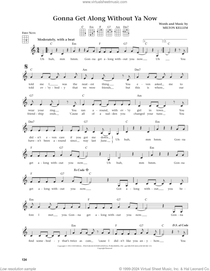 Gonna Get Along Without Ya Now (from The Daily Ukulele) (arr. Jim Beloff) sheet music for ukulele by Skeeter Davis, Jim Beloff and Milton Kellem, intermediate skill level