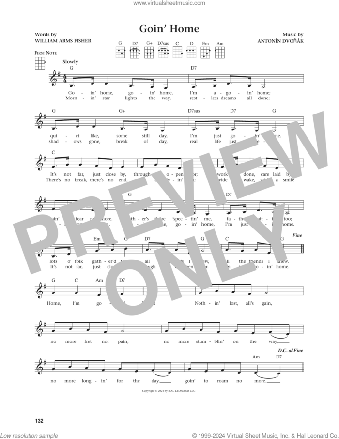 Goin' Home (from The Daily Ukulele) (arr. Jim Beloff) sheet music for ukulele by Antonin Dvorak, Jim Beloff and William Arms Fisher, intermediate skill level