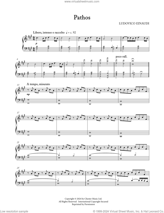 Pathos sheet music for piano solo by Ludovico Einaudi, classical score, intermediate skill level