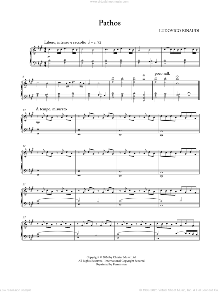 Pathos sheet music for piano solo by Ludovico Einaudi, classical score, intermediate skill level