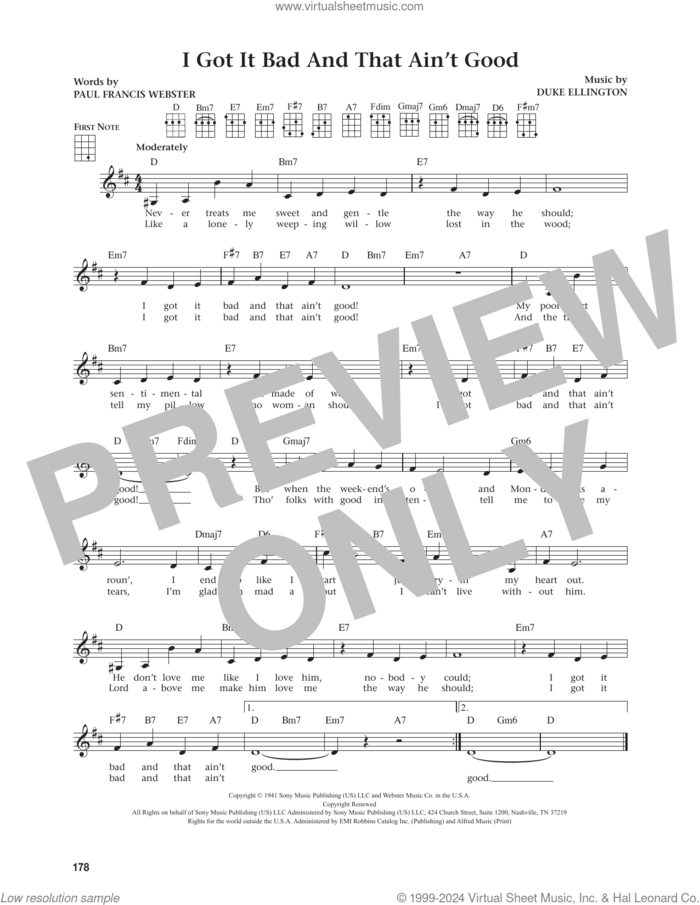 I Got It Bad And That Ain't Good (from The Daily Ukulele) (arr. Jim Beloff) sheet music for ukulele by Paul Francis Webster, Jim Beloff and Duke Ellington, intermediate skill level