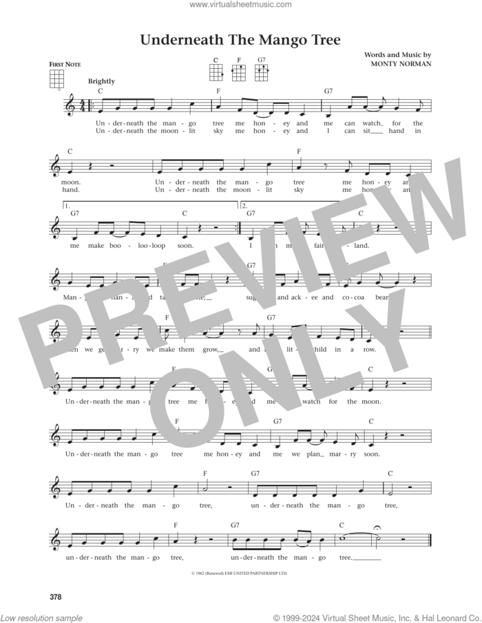 Underneath The Mango Tree (from The Daily Ukulele) (arr. Jim Beloff) sheet music for ukulele by Monty Norman and Jim Beloff, intermediate skill level