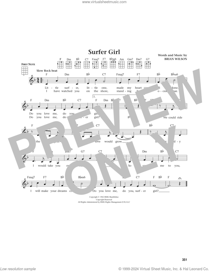 Surfer Girl (from The Daily Ukulele) (arr. Jim Beloff) sheet music for ukulele by The Beach Boys, Jim Beloff and Brian Wilson, intermediate skill level