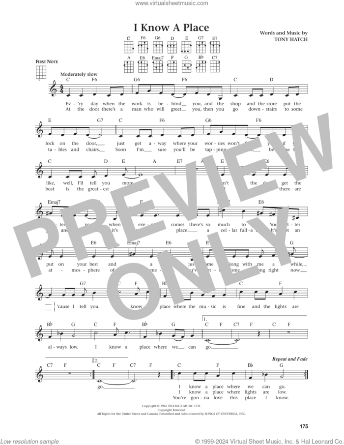 I Know A Place (from The Daily Ukulele) (arr. Jim Beloff) sheet music for ukulele by Petula Clark, Jim Beloff and Tony Hatch, intermediate skill level