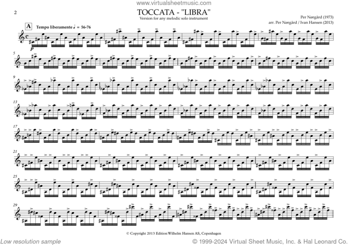 Toccata - Libra sheet music for violin solo by Per Norgard, classical score, intermediate skill level