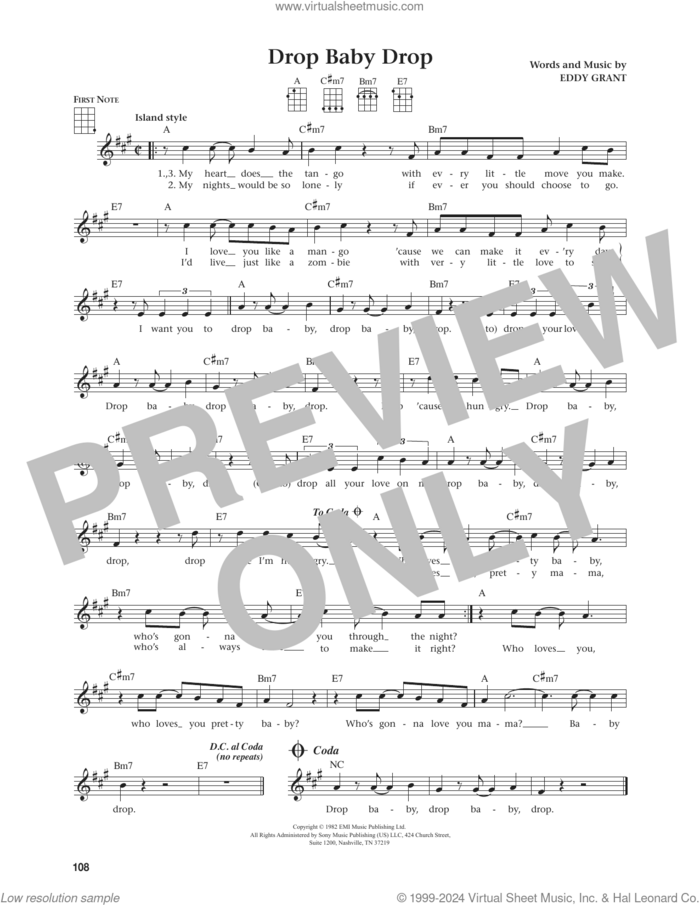 Drop Baby Drop (from The Daily Ukulele) (arr. Jim Beloff) sheet music for ukulele by Eddy Grant and Jim Beloff, intermediate skill level