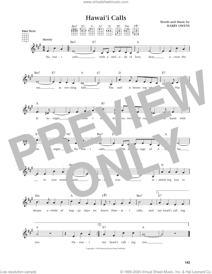 Hawai'i Calls (from The Daily Ukulele) (arr. Jim Beloff) sheet music for ukulele by Harry Owens and Jim Beloff, intermediate skill level