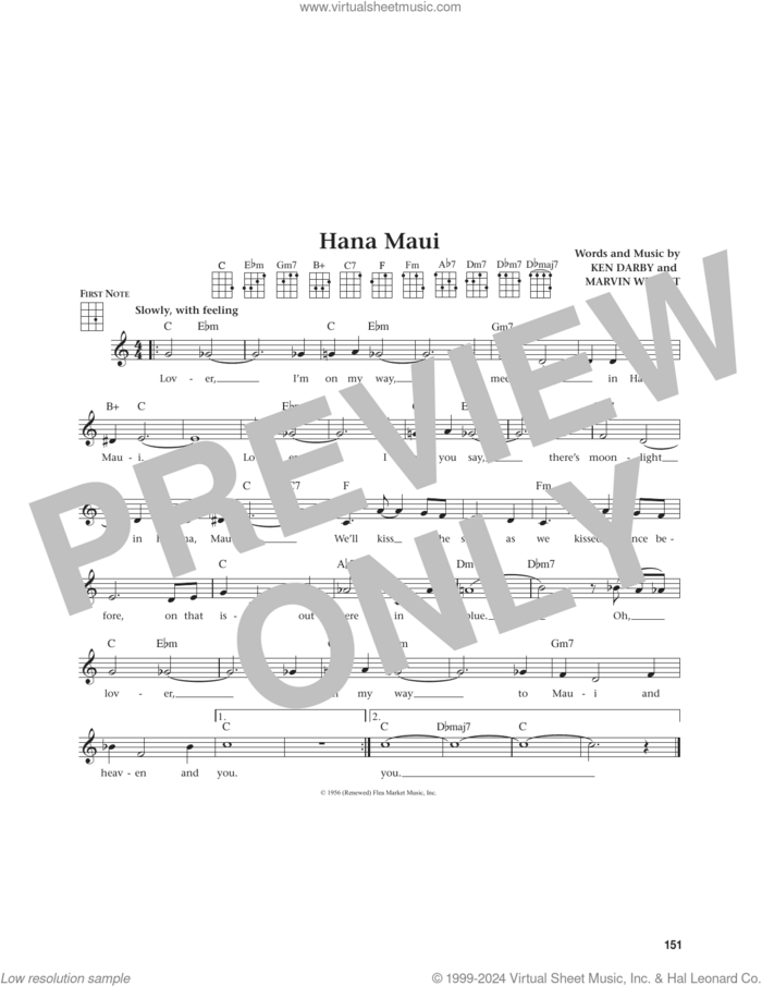 Hana Maui (from The Daily Ukulele) (arr. Jim Beloff) sheet music for ukulele by Marvin Wright, Jim Beloff and Ken Darby, intermediate skill level