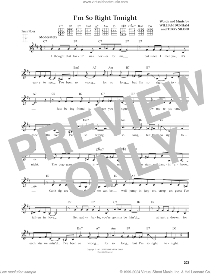 I'm So Right Tonight (from The Daily Ukulele) (arr. Jim Beloff) sheet music for ukulele by William Dunham, Jim Beloff and Terry Shand, intermediate skill level