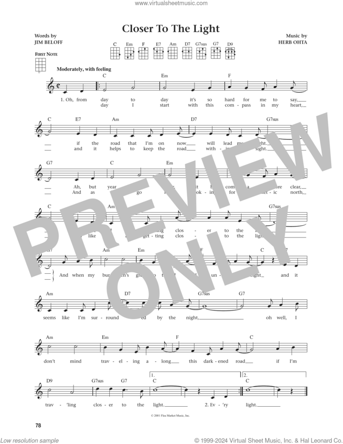 Closer To The Light (from The Daily Ukulele) (arr. Jim Beloff) sheet music for ukulele by Jim Beloff and Herb Ohta, intermediate skill level