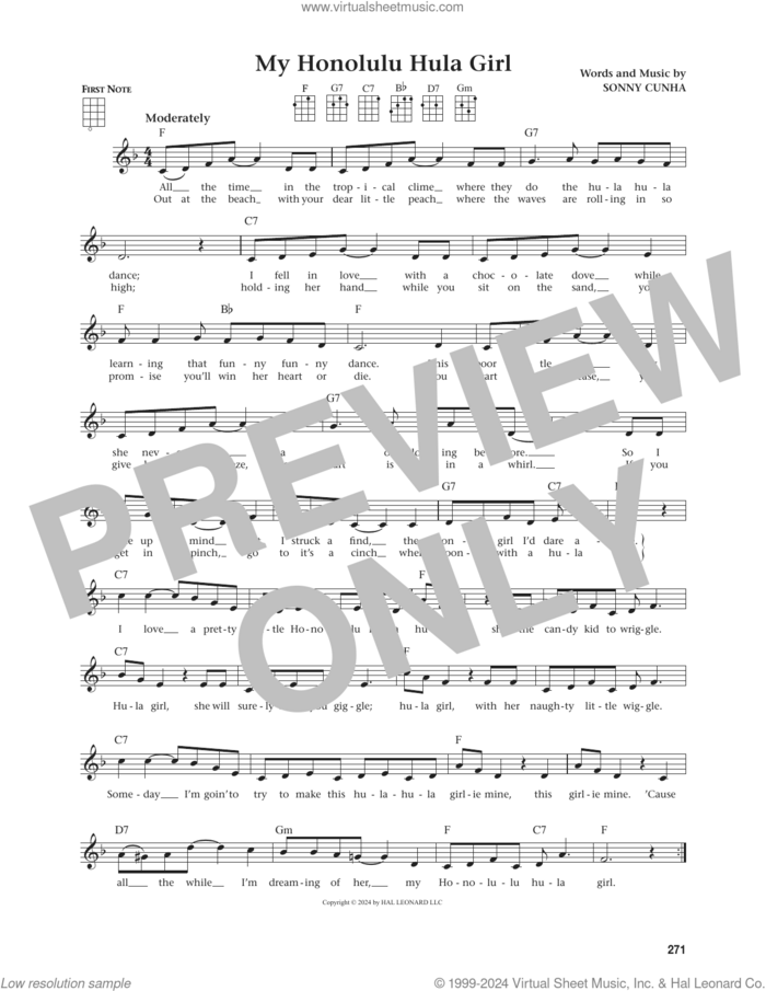 My Honolulu Hula Girl (from The Daily Ukulele) (arr. Jim Beloff) sheet music for ukulele by Sonny Cunha and Jim Beloff, intermediate skill level