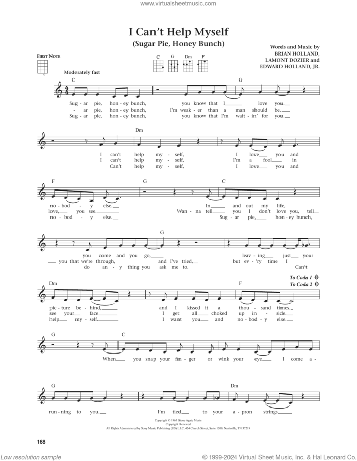 I Can't Help Myself (Sugar Pie, Honey Bunch) (from The Daily Ukulele) (arr. Jim Beloff) sheet music for ukulele by The Four Tops, Jim Beloff, Brian Holland, Edward Holland Jr. and Lamont Dozier, intermediate skill level