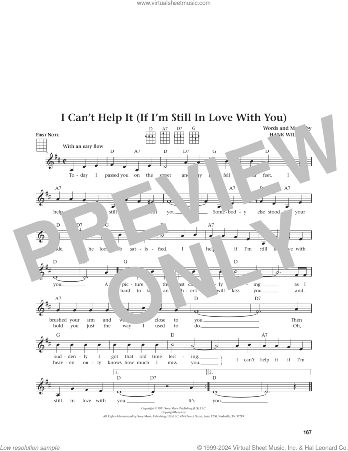 I Can't Help It (If I'm Still In Love With You) (from The Daily Ukulele) (arr. Jim Beloff) sheet music for ukulele by Hank Williams and Jim Beloff, intermediate skill level