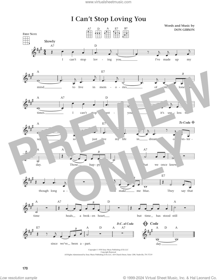 I Can't Stop Loving You (from The Daily Ukulele) (arr. Jim Beloff) sheet music for ukulele by Don Gibson and Jim Beloff, intermediate skill level