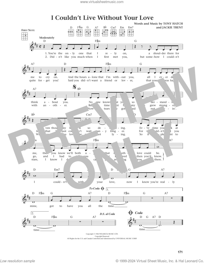 I Couldn't Live Without Your Love (from The Daily Ukulele) (arr. Jim Beloff) sheet music for ukulele by Petula Clark, Jim Beloff, Jackie Trent and Tony Hatch, intermediate skill level