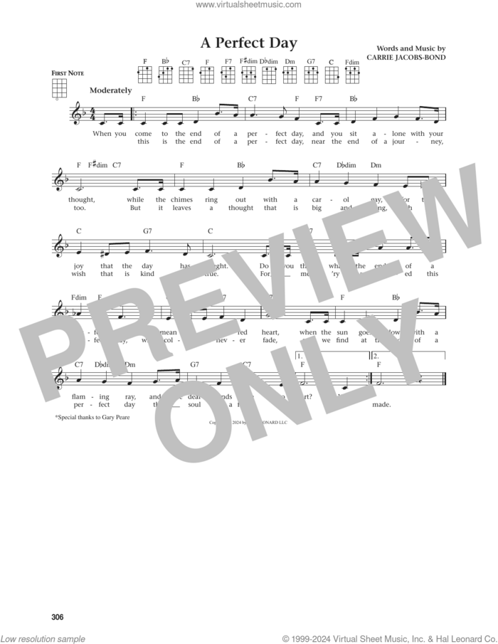 A Perfect Day (from The Daily Ukulele) (arr. Jim Beloff) sheet music for ukulele by Carrie Jacobs-Bond and Jim Beloff, intermediate skill level