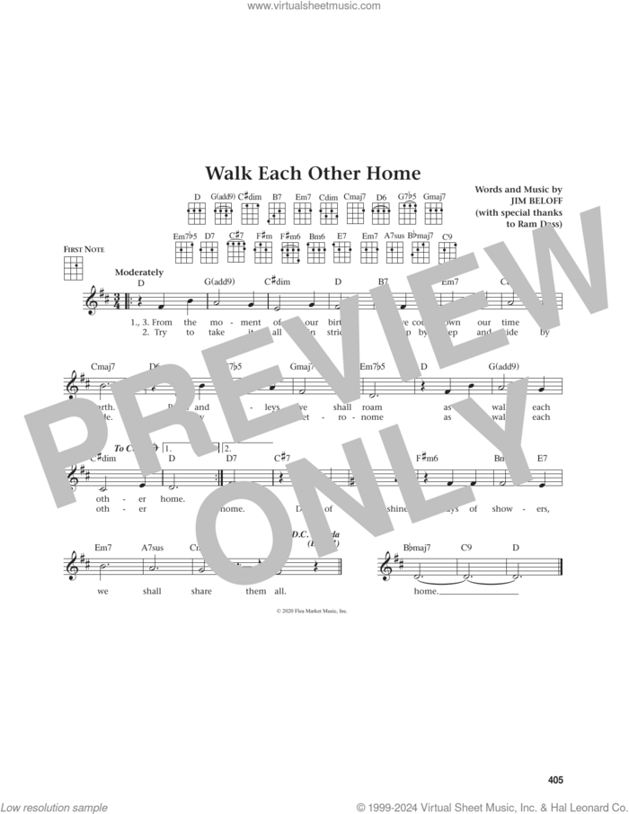 Walk Each Other Home (from The Daily Ukulele) sheet music for ukulele by Jim Beloff, intermediate skill level