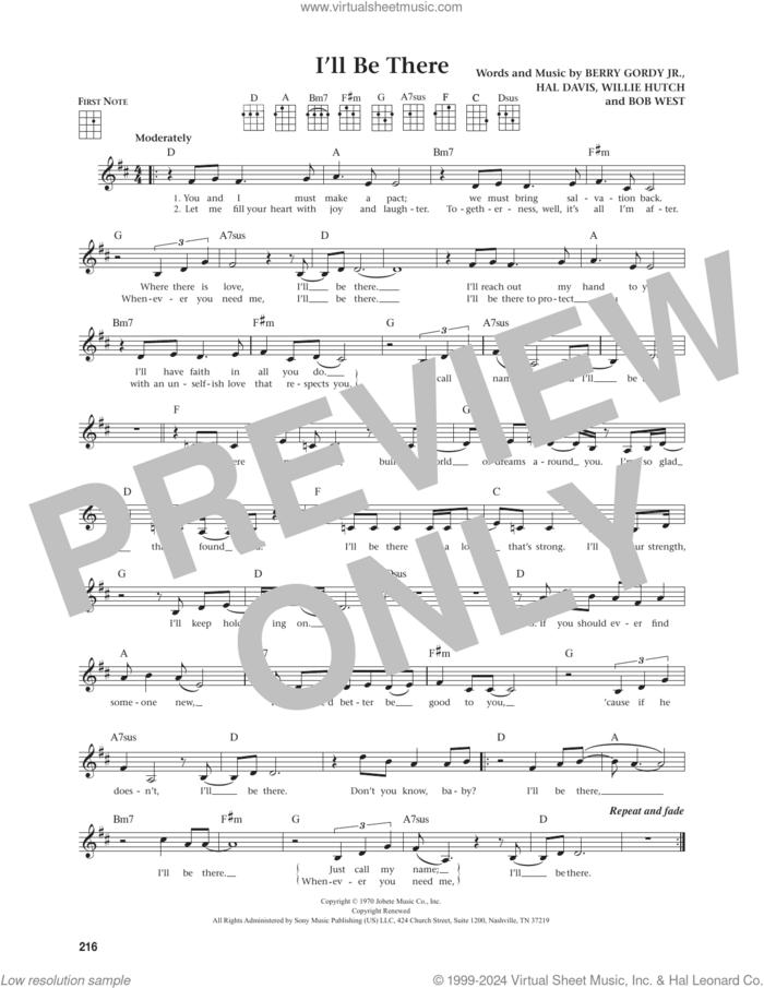 I'll Be There (from The Daily Ukulele) (arr. Jim Beloff) sheet music for ukulele by The Jackson 5, Jim Beloff, Berry Gordy Jr., Bob West, Hal Davis and Willie Hutch, intermediate skill level