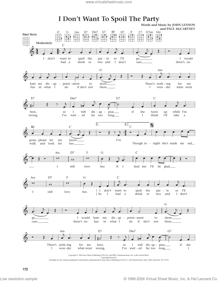 I Don't Want To Spoil The Party (from The Daily Ukulele) (arr. Jim Beloff) sheet music for ukulele by The Beatles, Jim Beloff, John Lennon and Paul McCartney, classical score, intermediate skill level