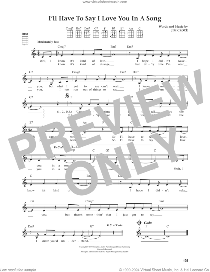 I'll Have To Say I Love You In A Song (from The Daily Ukulele) (arr. Jim Beloff) sheet music for ukulele by Jim Croce and Jim Beloff, intermediate skill level