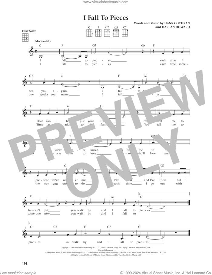 I Fall To Pieces (from The Daily Ukulele) (arr. Jim Beloff) sheet music for ukulele by Patsy Cline, Jim Beloff, Hank Cochran and Harlan Howard, intermediate skill level