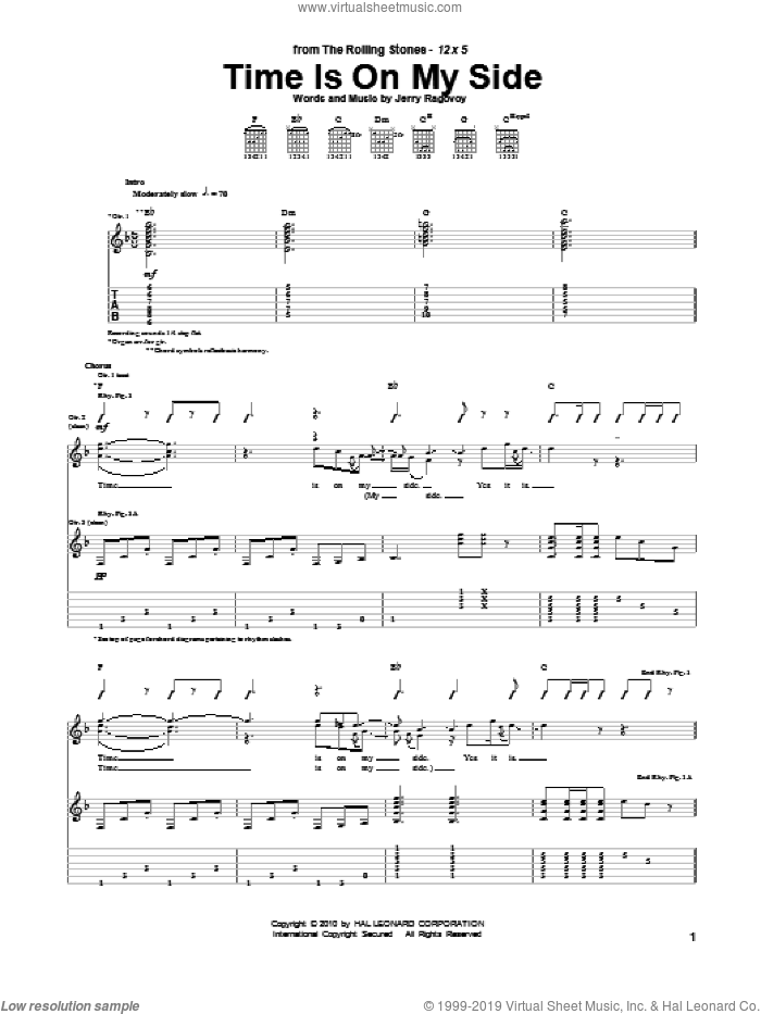 Time Is On My Side sheet music for guitar (tablature) by The Rolling Stones and Jerry Ragovoy, intermediate skill level