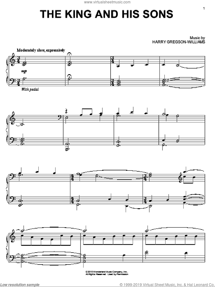 The King And His Sons sheet music for piano solo by Harry Gregson-Williams and Prince Of Persia (Movie), intermediate skill level