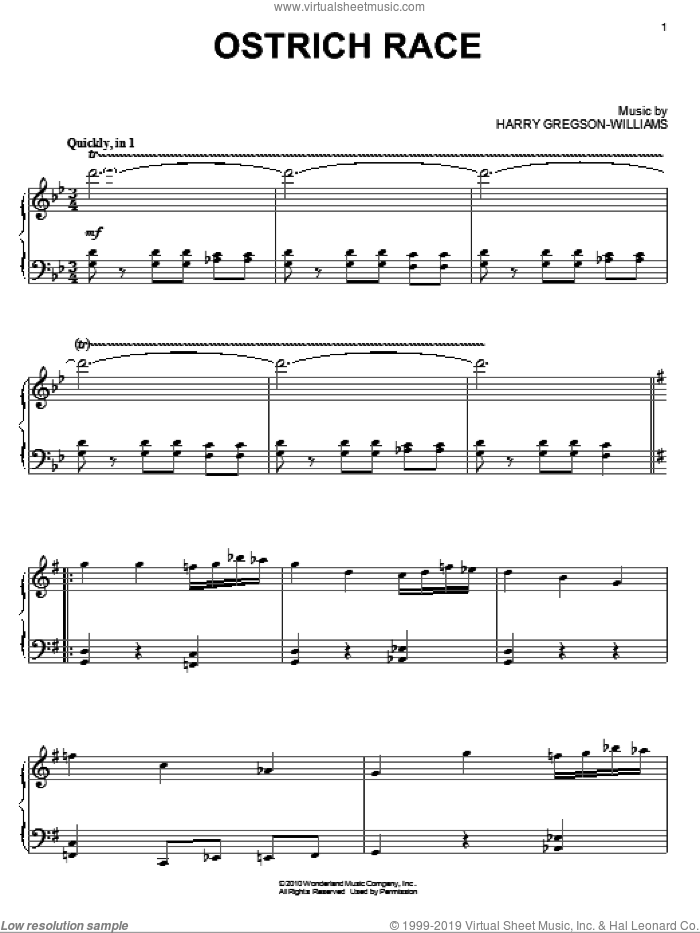 Ostrich Race sheet music for piano solo by Harry Gregson-Williams and Prince Of Persia (Movie), intermediate skill level