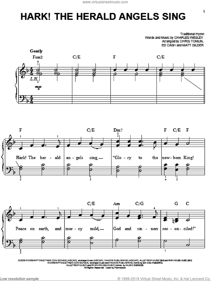 Hark! The Herald Angels Sing sheet music for piano solo by Chris Tomlin, Ed Cash, Matt Gilder and Miscellaneous, easy skill level