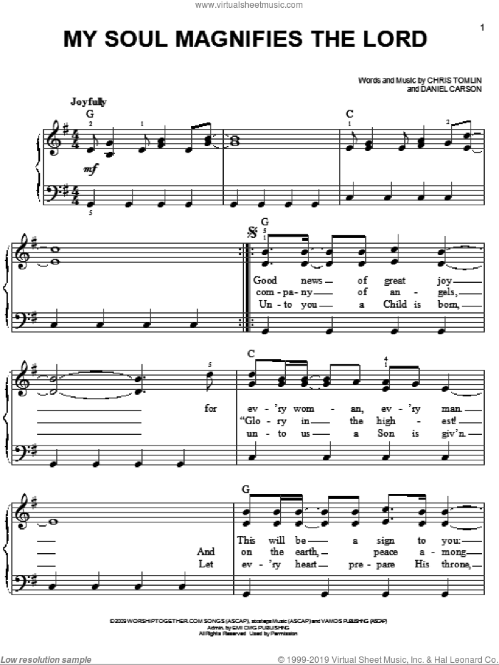My Soul Magnifies The Lord sheet music for piano solo by Chris Tomlin and Daniel Carson, easy skill level