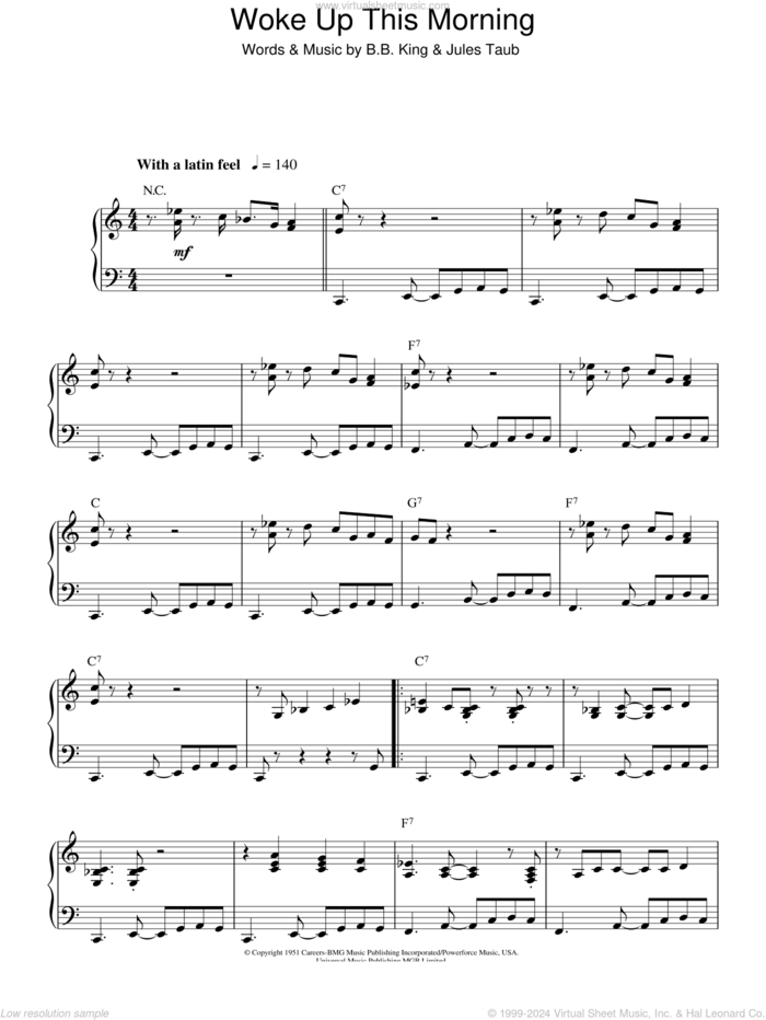 Woke Up This Morning sheet music for piano solo by B.B. King and Jules Taub, intermediate skill level