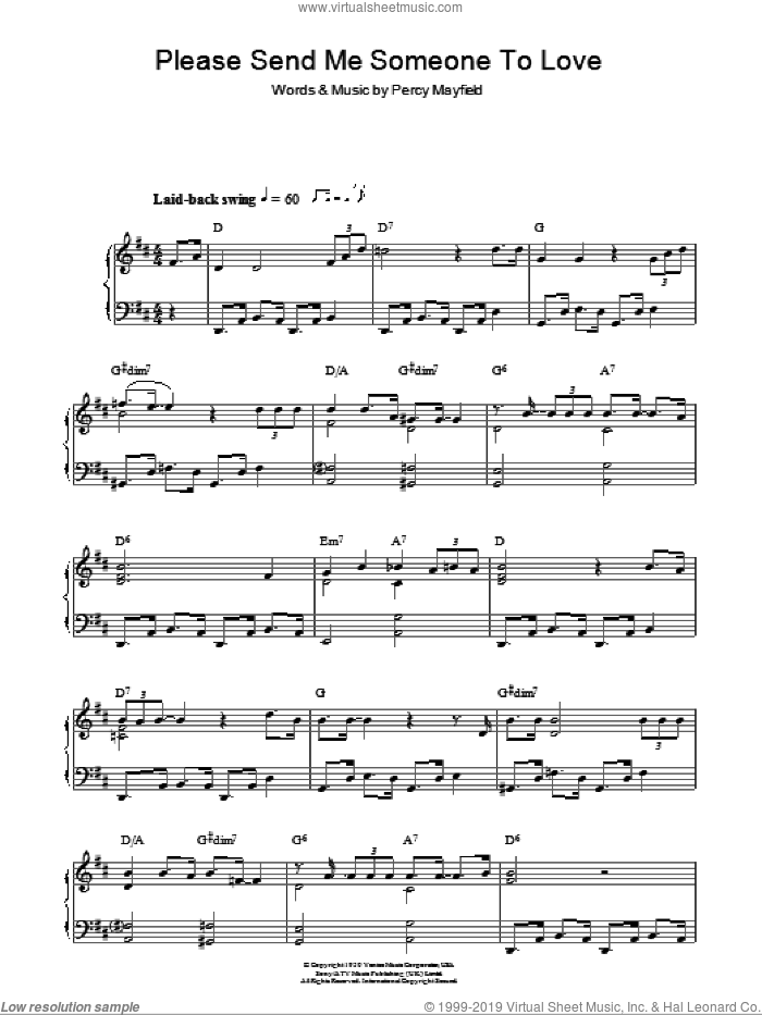 Please Send Me Someone To Love, (intermediate) sheet music for piano solo by Percy Mayfield, intermediate skill level