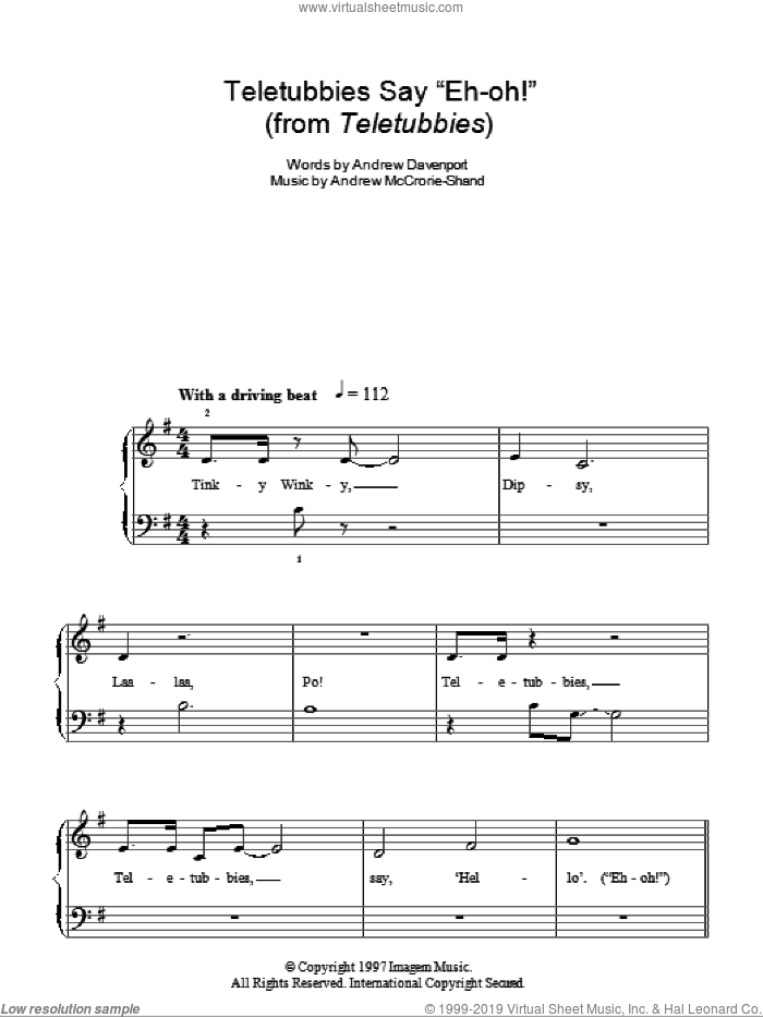 Teletubbies Say 'Eh-oh!' sheet music for piano solo by Andrew Davenport and Andrew McCrorie-Shand, easy skill level