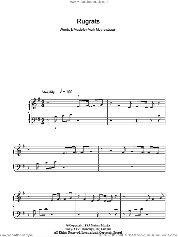 Rugrats sheet music for piano solo by Mark Mothersbaugh, easy skill level