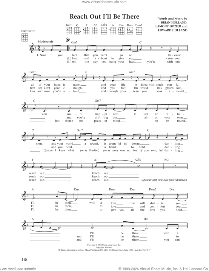 Reach Out I'll Be There (from The Daily Ukulele) (arr. Jim Beloff) sheet music for ukulele by The Four Tops, Jim Beloff, Michael McDonald, Brian Holland, Edward Holland Jr. and Lamont Dozier, intermediate skill level