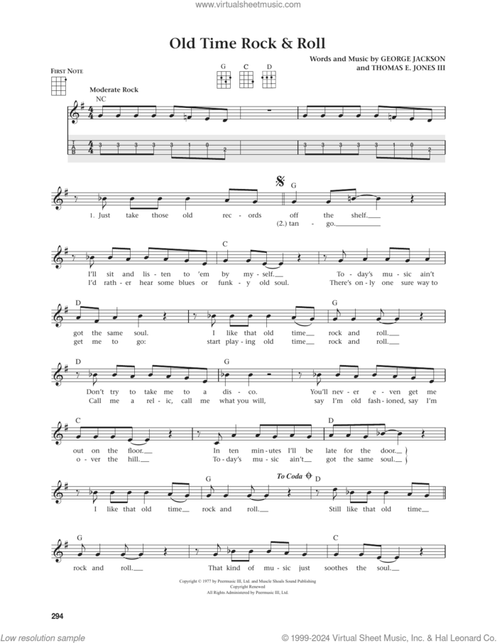 Old Time Rock and Roll (from The Daily Ukulele) (arr. Jim Beloff) sheet music for ukulele by Bob Seger, Jim Beloff, George Jackson and Tom Jones, intermediate skill level